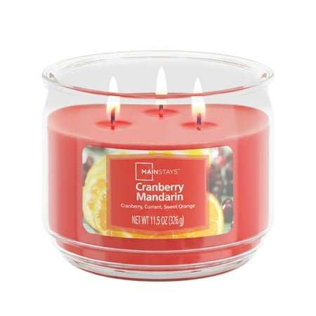 Mainstays 3-Wick Scented Glass Jar Candle, Cranberry Mandarin, 11.5 oz