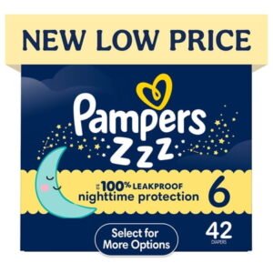 Pampers Swaddlers Overnight Zzz Baby Diapers Size 6, 42 Count (Select for More Options)