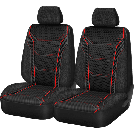 Auto Drive 2-Piece Car Seat cover Vegan Leather Black with Piping - Universal Fit
