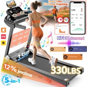 Folding Treadmill w/ Incline, 3.5HP Treadmill for Home w/ 330lb Capacity, 71 Programs