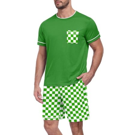 Airmenty Men's Pajama Set Short Sleeve Crew Neck Summer Pjs Sets 2 Piece Sleepwear With Pockets S-2XL