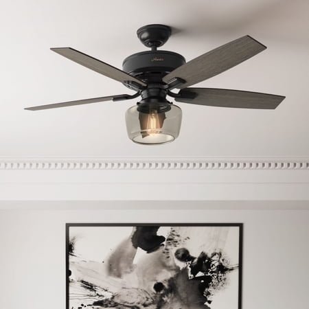 Hunter 52 inch Indoor Ceiling Fan with LED Light and Remote Control - Standard Mount Black Ceiling Fan, 5 Blades, For Bedroom, Living Room, or Kitchen, Quiet - Bennett 54187, Matte Black