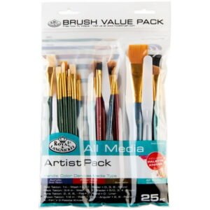 Royal & Langnickel Assorted Shapes All Media Taklon Art Brushes 25 Pieces