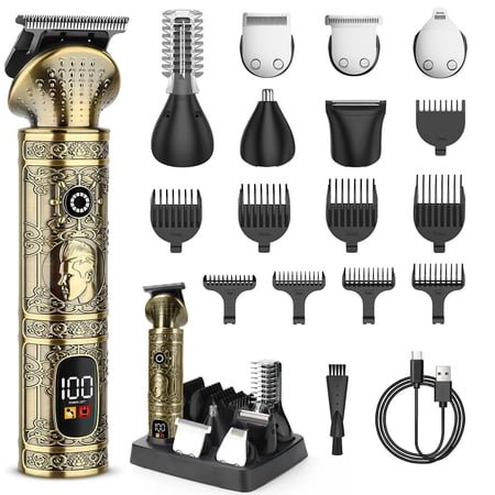 Beard Trimmer for Men, 6 in 1 T-Blade Hair Clippers, Electric Razor Shavers for Men, LED Display, Grooming Kit for Nose Mustache Body Facial Men Gifts