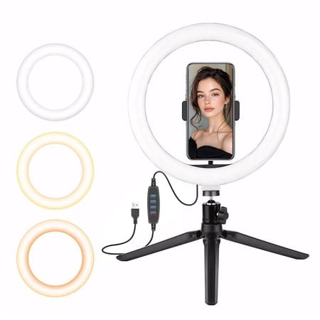 DAYBETTER 10" Selfie Ring Light with Tripod Stand & Cell Phone Holder, Dimmable LED Ringlight for Makeup/Videos/Vlog/Tiktok, Usb Port