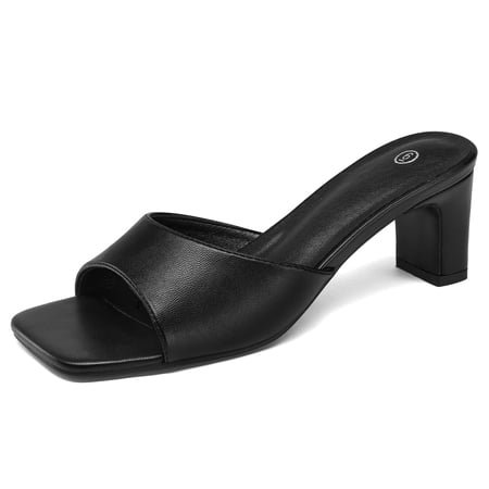 Bocca Women's Block Heel Square Toe Sandals Black Backless Slip On Mules 8M