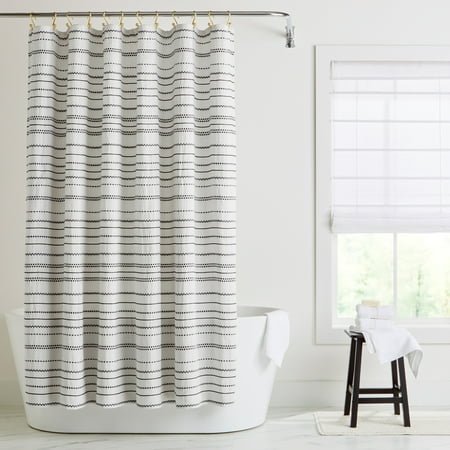 Better Homes & Gardens Crafted Woven Shower Curtain, Vanilla Dream/ Rich Black, 72 W x 72 L, 1 Piece, Recycled Polyester, BCI Cotton