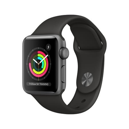 Apple Watch Series 3 GPS Smart Watch, Aluminum Case, Black Sport Band, 18 Hour Battery Life, iOS, Space Gray/38mm, 1, 1, 1
