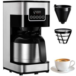 8-Cup Programmable Coffee Maker with Thermal Carafe, Touch Screen Timer, Auto Shut off & Pause-Serve Feature, Strong Brew Option, Stainless Steel & Black