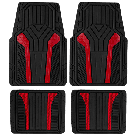 Auto Drive 4-Piece Sports Rubber Car Floor Mats Carbon Fiber Red - Universal Fit, 22WM69-1