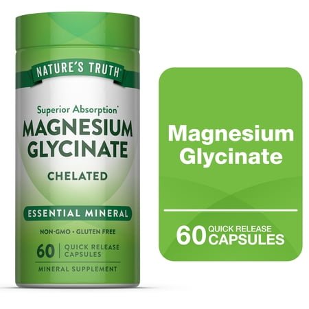 Magnesium Glycinate Capsules | 200mg | 60 Count | Non-GMO, Gluten Free Supplement | by Nature's Truth