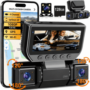 NIUTA® Dash Cam Front and Rear with 128GB Card, 4 Channel Dash Camera for Cars with Front, Rear, Left & Right Cameras, 1080P Car Dash Cam with WiFi App, Night Vision, Recording, 3" IPS Screen