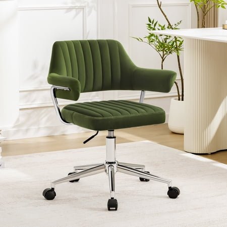 ATHOPE Home Office Desk Chair, Modern Office Chair with Wheels, Small Comfy Desk Chair with Arms, Low Back Computer Chair, Swivel Flffy Vanity Chair, Green