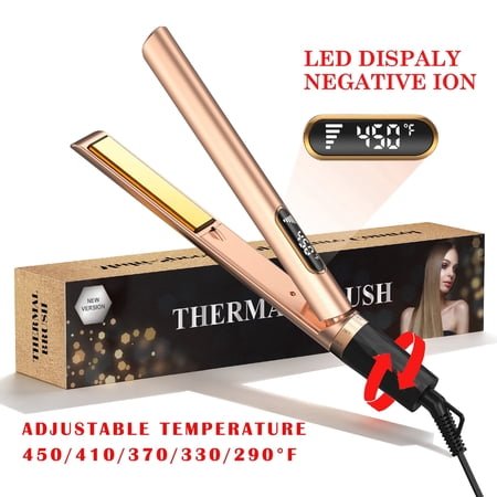 SKIMI Hair Straightener, 1 Inch Flat Iron, Negative Ionic Curling, Hair Curler For Travel, Mini Flat Straightener Iron, Dual Voltage, LED Display