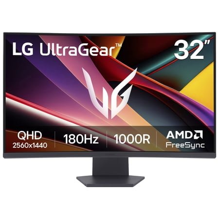 LG 32" UltraGear QHD 1440p AMD FreeSync Curved Gaming Monitor, 180Hz, 1ms, Black, 32G60WA-B