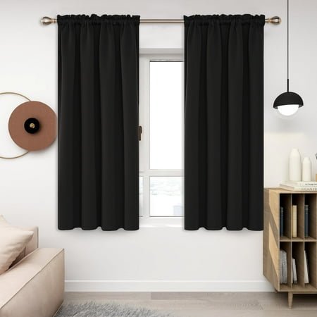Deconovo Thermal Insulated Blackout Curtains Pack of 2, Rod Pocket Window Curtains Panels for Bedroom, Black, 52"W x 54"L