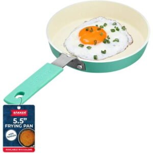 Bakken-Swiss 2-Piece Mini Egg Pan Set – 5.5" Non-Stick Frying Pan with Spatula, Cool-Touch Handle, Heat Resistant to 400°F, Food-Grade Safe, Aqua