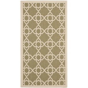 SAFAVIEH Courtyard Carol Geometric Indoor/Outdoor Area Rug, Green/Beige, 2'7" x 5'