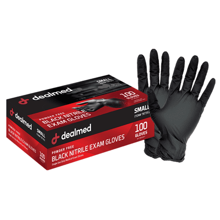Dealmed Medical Exam Gloves – 100 Count Black Small Nitrile Gloves, Disposable, Non-Irritating and Latex Free Gloves, Multi-Purpose Use for a First Aid Kit and Medical Facilities