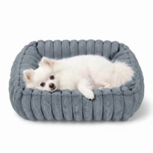Exclusivo Mezcla Ribbed Plush Cuddler Dog Bed, 20"×16" Calming Pet Bed with Non-Slip Bottom for Small Dogs, Dark Grey