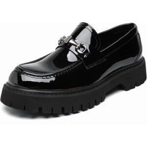 Round Toe Thick Bottom Men Pumps Large Size Shallow Slip On Solid Color Metal Decoration Fashion Classic Casual Loafers Shoes