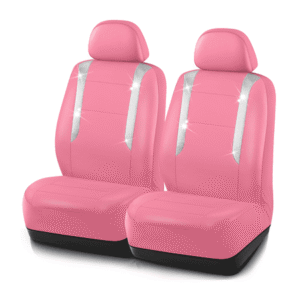 PIC AUTO Car Seat Cover - Sparkly Glitter and Pink Leather, Waterproof Front Seat Covers for Girls & Women, Airbag Compatible, Universal Fit