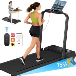 Treadmill with APP,2 in 1 Portable Treadmill with 3-Level Incline,Walking Pad with Handle Bar for Home and Office, 2.5 HP Quiet Walking Jogging Running Machine with LED Display