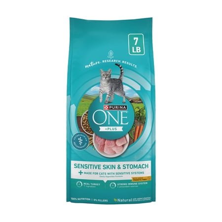 Purina ONE Sensitive Stomach, Sensitive Skin, Natural Dry Cat Food, +Plus Sensitive Skin and Stomach Formula, 7 lb. Bag