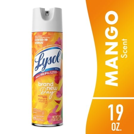 Lysol Brand New Day Disinfectant Spray, Sanitizing and Antibacterial Spray, Deodorizer, Mango & Hibiscus, 19 oz