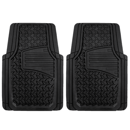 Auto Drive 2PC Rubber Floor Mats Diamond Plate Black- Universal Fit for Cars, Trucks,AD071714B