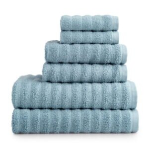 Mainstays Performance Cotton 6-Piece Bath Towel Set, Super Soft Quick Dry Fade Resistant, Textured Blue