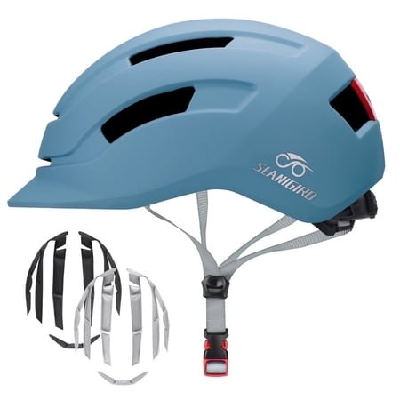 SLANIGIRO Adult Bike Helmet with Light - Commuter Bicycle Road Cycling Helmet with Replacement Pads for Men Women M(55-58cm)