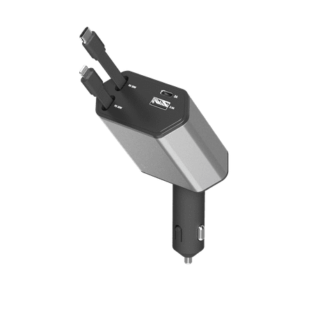 ZSOU 4-in-1 Retractable Car Charger with USB-C and Lightning Cables, Dual USB Ports