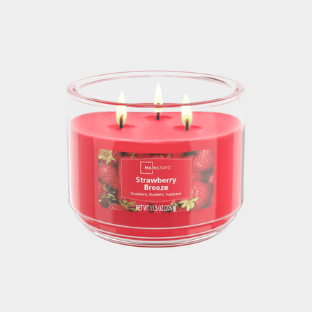Mainstays 3-Wick Scented Glass Jar Candle, Strawberry Breeze, 11.5 oz