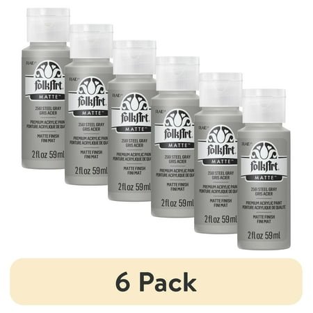 (6 pack) FolkArt Acrylic Craft Paint, Matte Finish, Steel Gray, 2 fl oz