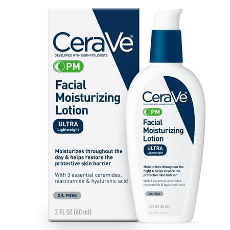CeraVe Night Cream PM Ultra-Lightweight Moisturizing Lotion with Ceramides Niacinamide Hyaluronic Acid Restores Skin Barrier, 2 fl oz