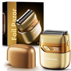 Nogroa Electric Shaver for Men: Mini Electric Face Razor with 2 Floating Blades, Fast Charging LED Display, Cordless Men's Body Shaver & Portable Beard Trimmer for Home, Travel, Business, Gold
