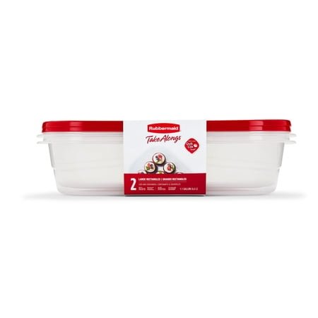 Rubbermaid TakeAlongs, 1 Gallon, 2 Packs, Red, Large Rectangular Plastic Food Storage Containers
