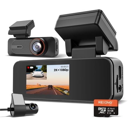 Rexing 2K Front and 1080P Rear Dash Cam with App Control, WiFi, Dual Camera System, Loop Recording, Parking Monitor