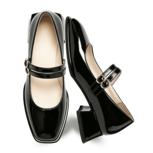 BERANMEY Double Buckle Mary Jane Shoes for Women PU Leather Chunky Low Block Heel Pumps Comfortable Closed Toe Dress Shoes for Wedding Office Work & Casual Outfits (Retro Vintage Style)