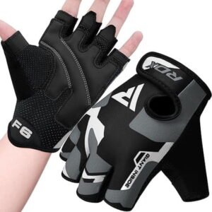 RDX Fingerless Weight Lifting Gloves Gym Workout Gloves for Men Bodybuilding Breathable Powerlifting Wrist Support Padded Palm Training Exercise, Gray, L