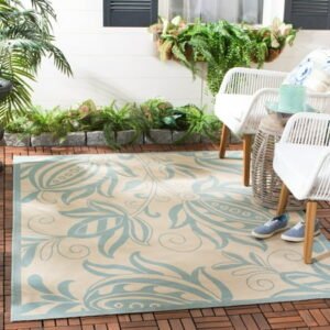 Safavieh Courtyard Bryanna Floral Indoor/Outdoor Area Rug, Cream/Aqua, 5'3" x 7'7"