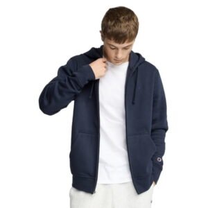Champion Men’s Powerblend Full-Zip Hoodie with “C” Logo, Standard Unisex Fit, Midweight Fleece, Sizes S-XXL