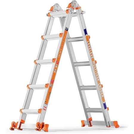 LEVELEVE 17FT Multi Position Ladder,A Frame 5 Step Ladder with Stabilizer Bar & Wheels,332 lbs Security Load Extension Ladder for Stairs Home Indoor Outdoor Roof