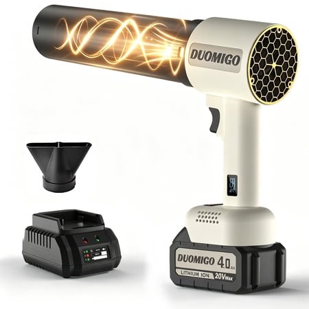 Duomigo 20V Cordless Turbo Dryer Blower for Cars & Patio, 1600g Thrust Violent Blower with 64 Ducted Fan Motor, 4-Speed Hurricane Turbo Fan, 120000RPM Leaf Blower for Car Drying, Snow & Debri