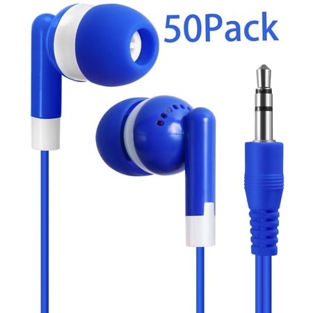 Earbuds Bulk 50 Pack in Ear Wired Kids Headphones for School Testing Classrooms Libraries