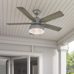 Hunter 52 inch Outdoor or Indoor Ceiling Fan with LED Light - Rustic Ceiling Fan with Pull Chain, For Bedroom, Living Room, or Patio, Standard Mount, No Remote - Mill Valley 59308, Matte Silver