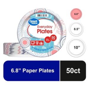 Great Value 7-Inch Disposable Paper Plates, 50 Count, Multicolor Kaleidoscope Design