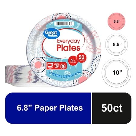 Great Value 7-Inch Disposable Paper Plates, 50 Count, Multicolor Kaleidoscope Design
