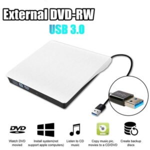 Audessy External CD DVD Drive, USB 3.0 Portable CD DVD Reader Writer Burner Player, Slim Optical Disc Drive For Laptop PC Mac, White